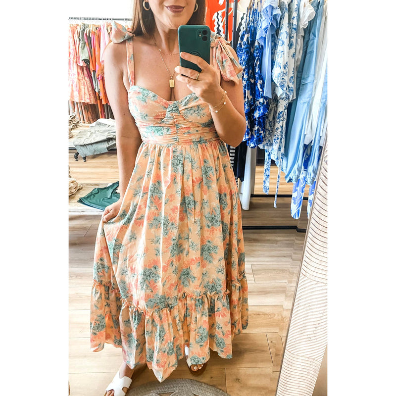 tie strap maxi dress Pink and Green Tie Strap Maxi Dress Small