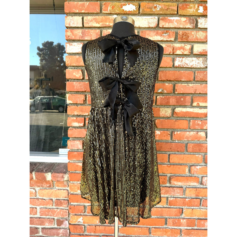 Gold Sequin Bow Back Dress Medium Gold Sequin Bow Back Dress Medium