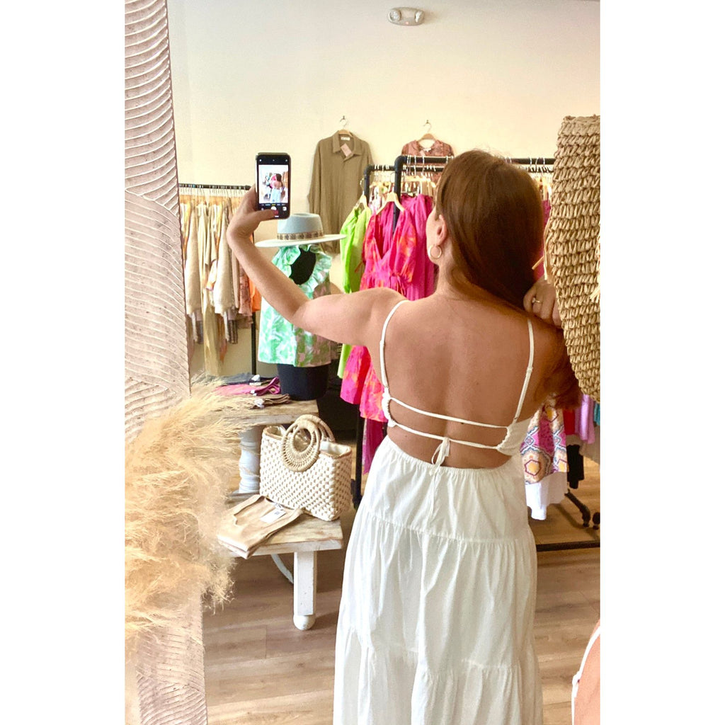 White Tiered Tie Back Dress