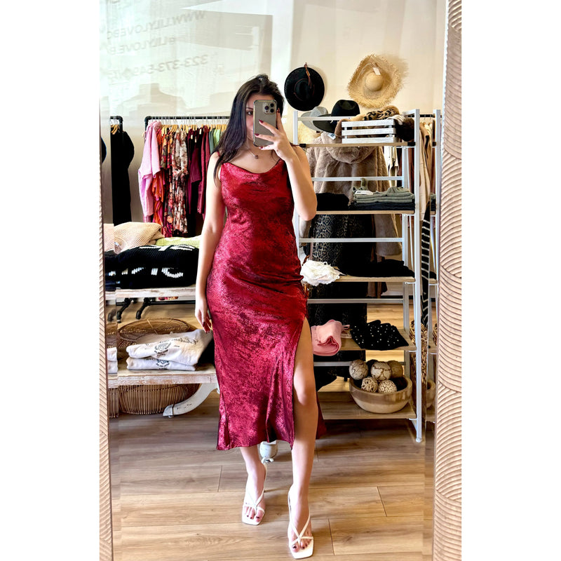 burgundy metallic dress Strappy Plunge Detail Maxi Dress In Burgundy Disc Sequin | EGO US