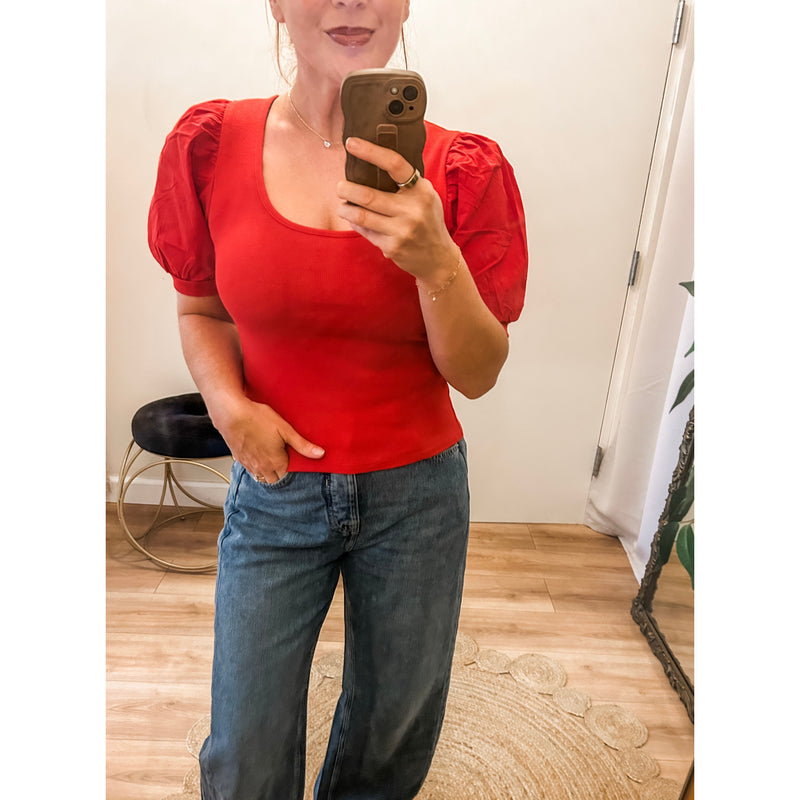 Red Puff Sleeve Knit Top – Lily Love Boutique