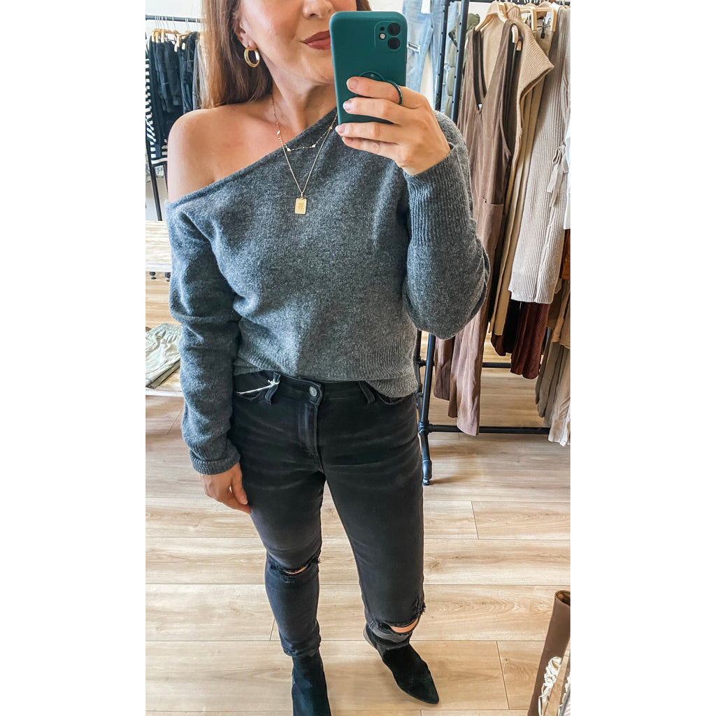 Charcoal Off Shoulder Sweater