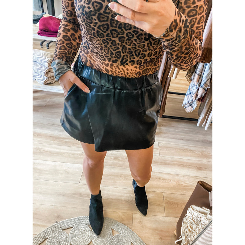 Black Faux Leather Skort