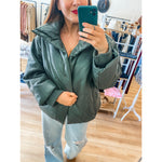 Sage Faux Leather Puffer Jacket