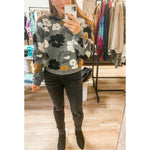 Black and Grey Sherpa Floral Sweater