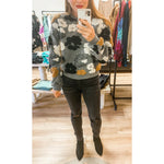 Black and Grey Sherpa Floral Sweater