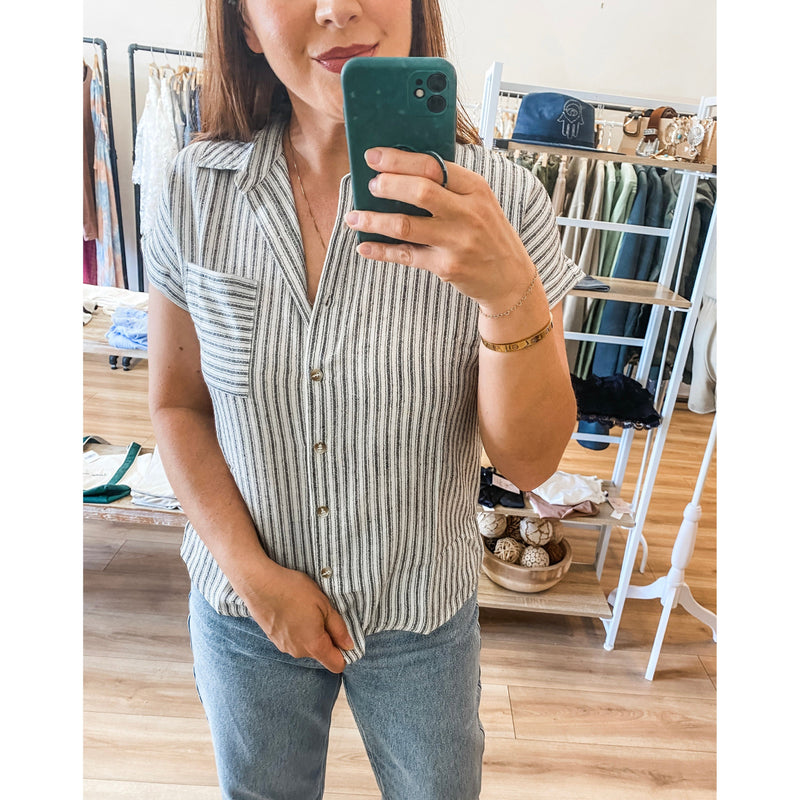 Stripe Linen Button Up