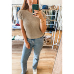 Taupe Knit Short Sleeve Sweater