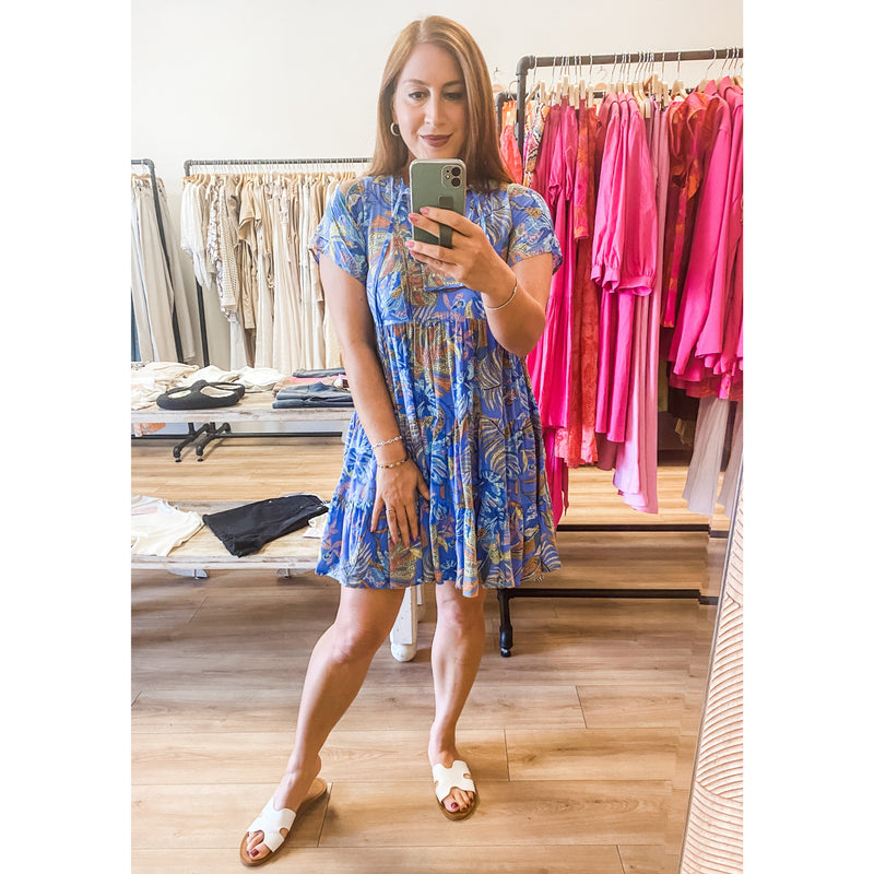 Blue Floral Babydoll Dress