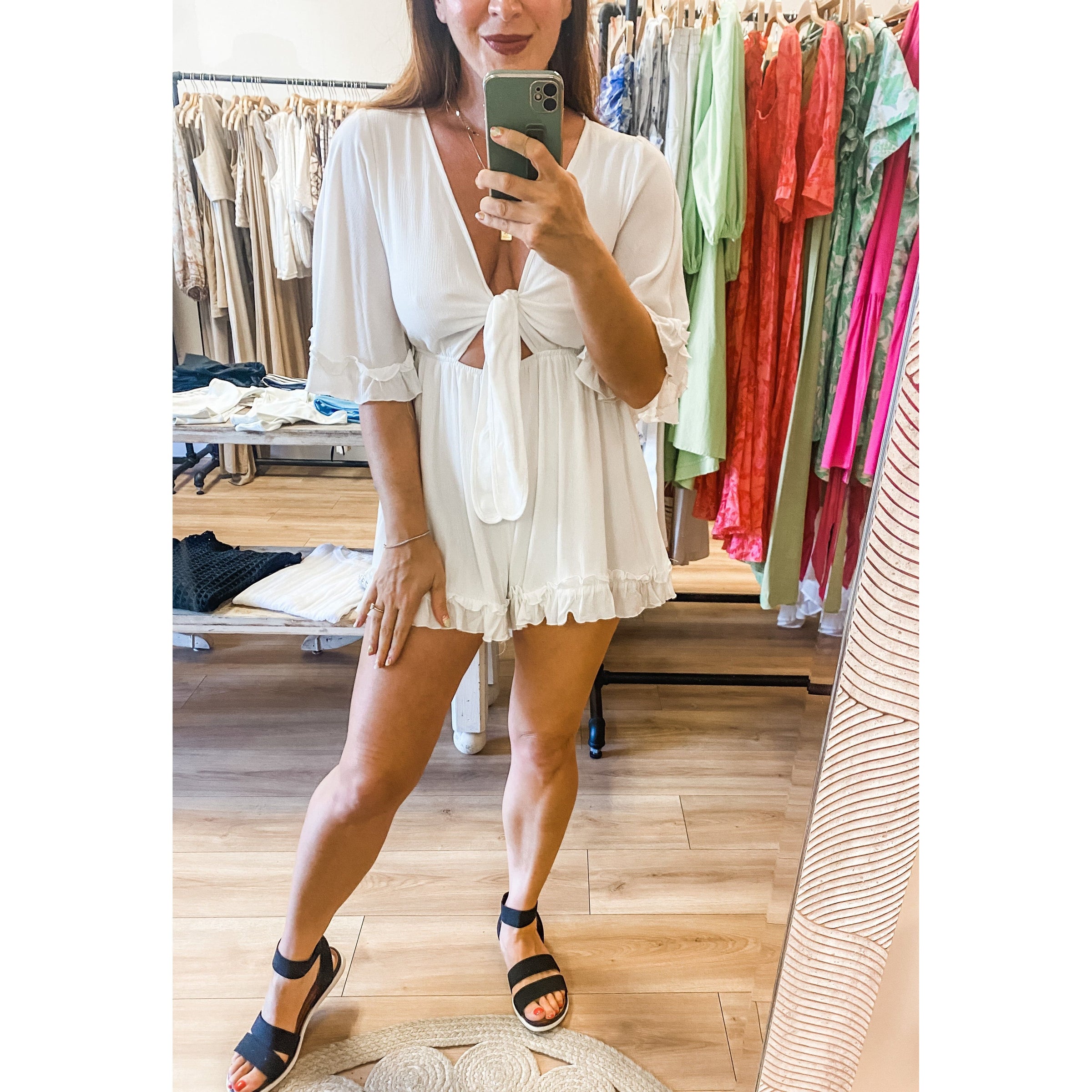 pink lily white romper White Tie Front Romper medium