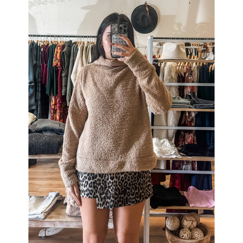 Taupe Fuzzy Mock Neck Sweater