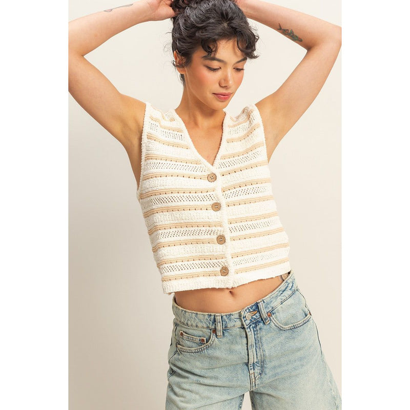 Taupe Stripe Knit Vest