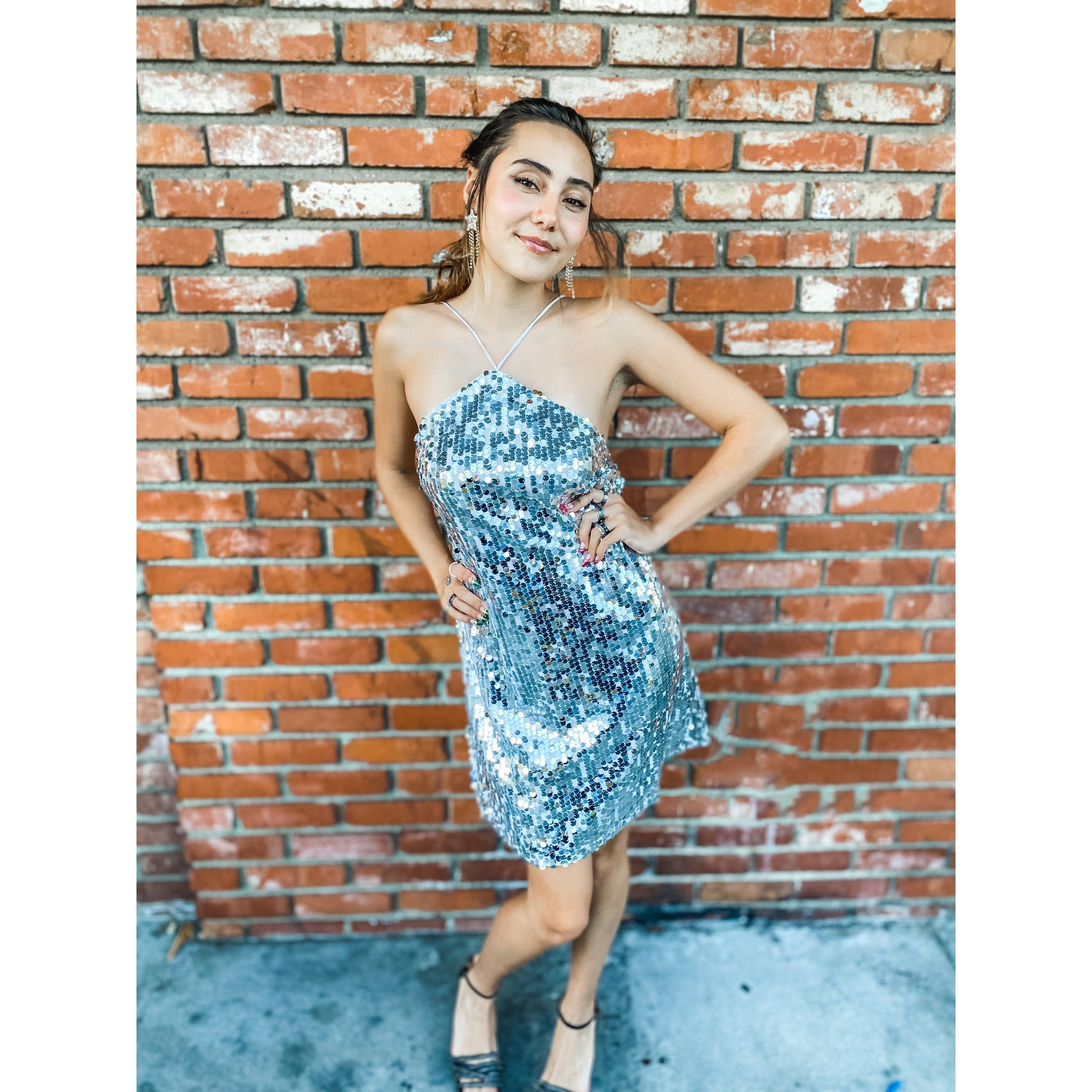 Silver Halter Sequin Dress small
