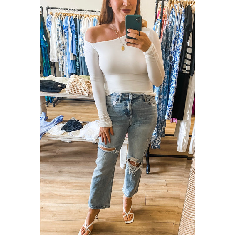 White Asymmetrical Knit Top