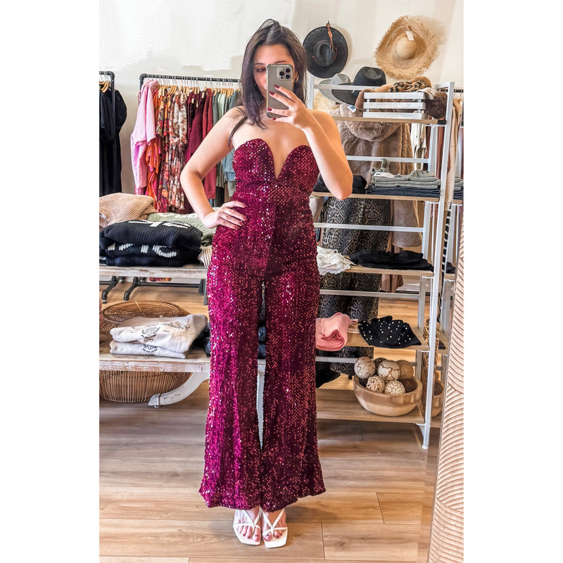 Burgundy Sequin Jumpsuit